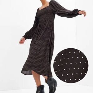 GAP SMOCKED MIDI DRESS  LENZING ECOVERO WITH BALLOON SLEEVES  WOMENS SZ XS